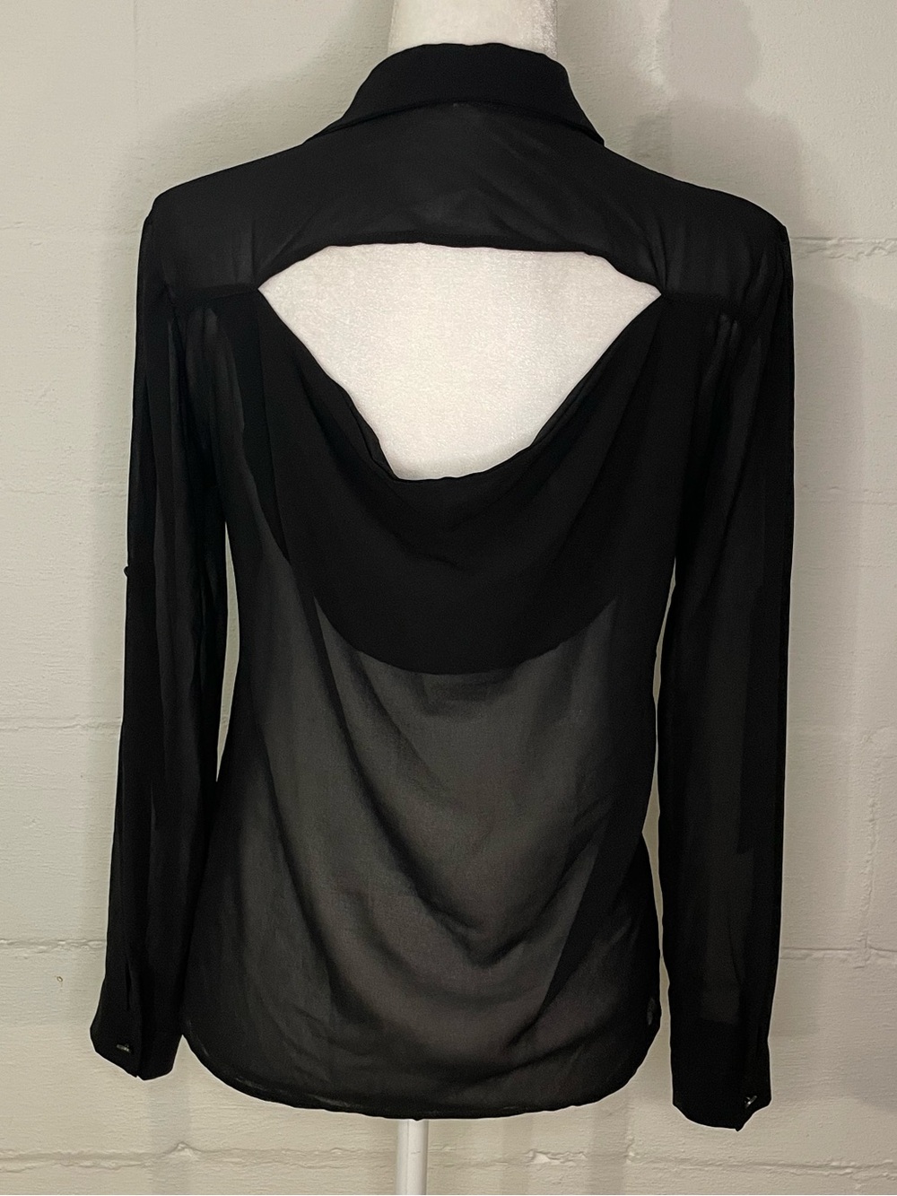 Black Sheer Button-Down Shirt with Gold Stud Panels - Picture 3 of 4